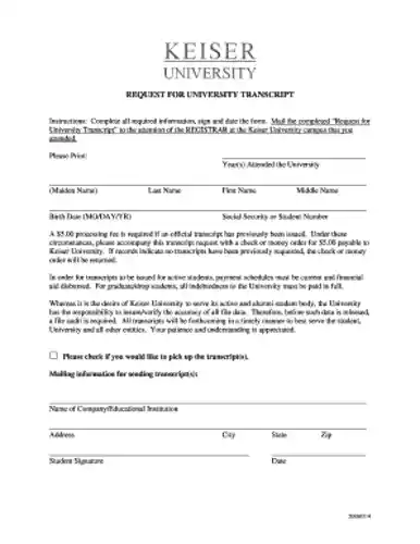 how to get my transcripts from keiser university